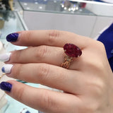 Purple Oval Ruby Engagement Ring 14K Rose Plated Classic Wedding Jewelry