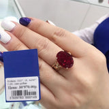 Purple Oval Ruby Engagement Ring 14K Rose Plated Classic Wedding Jewelry