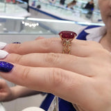 Purple Oval Ruby Engagement Ring 14K Rose Plated Classic Wedding Jewelry