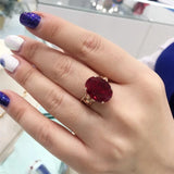 Purple Oval Ruby Engagement Ring 14K Rose Plated Classic Wedding Jewelry