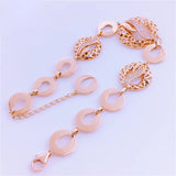 14K Rose Crystal Openwork Round Bracelet for Women