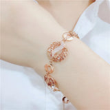 14K Rose Crystal Openwork Round Bracelet Women Classic Jewelry