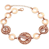 14K Rose Crystal Openwork Round Bracelet Women Jewelry Gift