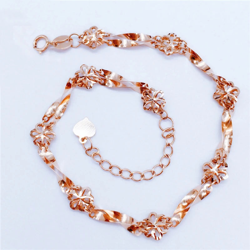 14K Rose Double Layer Twist Rope Chain Flower Bracelets for Women