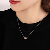 14K Rose Double Ring Necklace Pendant Chain Classic Jewelry Gift for Girlfriend