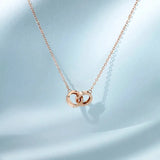 14K Rose Double Ring Necklace Pendant Chain Classic Jewelry Gift for Girlfriend