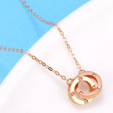 14K Rose Double Ring Necklace Pendant Chain Classic Jewelry Gift for Girlfriend