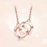 14K Rose Double Ring Necklace Pendant Chain Classic Jewelry Gift for Girlfriend