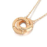 14K Rose Double Ring Necklace Pendant Chain Classic Jewelry Gift for Girlfriend