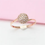 14K Rose Inlay Classic Crystal Ball Bead Rings for Women