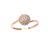 14K Rose Inlay Classic Crystal Ball Bead Rings for Women