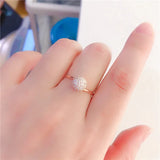 14K Rose Inlay Classic Crystal Ball Bead Rings for Women