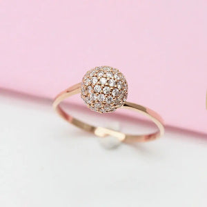 14K Rose Inlay Classic Crystal Ball Bead Rings for Women