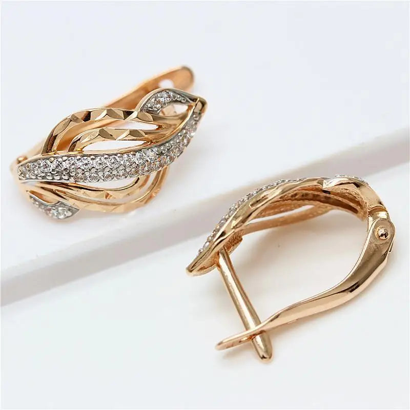 Purple 14K Rose Geometric Crystal Earrings for Women