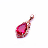 14K Rose Gold Ruby Necklace Pendant Classic Crystal Charm Women Jewelry