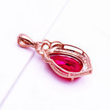 14K Rose Gold Ruby Necklace Pendant Classic Crystal Charm Women Jewelry