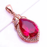 14K Rose Gold Ruby Necklace Pendant Classic Crystal Charm Women Jewelry