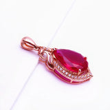 14K Rose Gold Ruby Necklace Pendant Classic Crystal Charm Women Jewelry