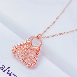 Rose Gold Geometric Necklace for Women - Delicate Openwork Pendant