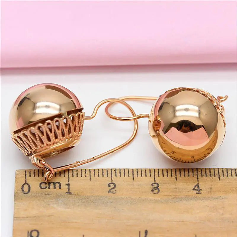 Rose Gold Plated Round Bead Earrings for Women Classic Glamour Party Jewelry