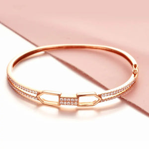 14K Rose Gold Plated Purple Crystal Charm Bracelet Hollow Wedding Jewelry
