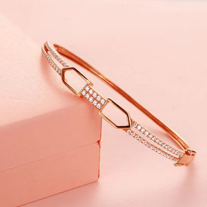 14K Rose Gold Plated Purple Crystal Charm Bracelet Hollow Wedding Jewelry