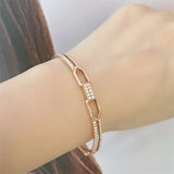 14K Rose Gold Plated Purple Crystal Charm Bracelet Hollow Wedding Jewelry