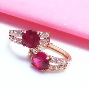 Purple Plated 14K Rose Inlaid Crystal Ruby Earrings Women