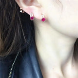 Purple Plated 14K Rose Inlaid Crystal Ruby Earrings Women