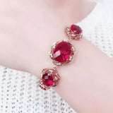 14K Rose Gold Plated Ruby Crystal Flower Bracelet for Women
