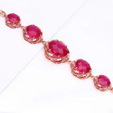 14K Rose Gold Plated Ruby Crystal Flower Bracelet for Women