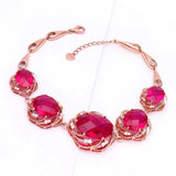 14K Rose Plated Crystal Ruby Flower Bracelet Wedding Jewelry Gift