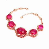14K Rose Plated Crystal Ruby Flower Bracelet Wedding Jewelry Gift