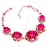 14K Rose Gold Plated Ruby Crystal Flower Bracelet for Women
