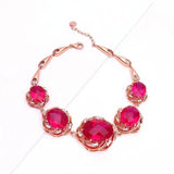 14K Rose Plated Crystal Ruby Flower Bracelet Wedding Jewelry Gift