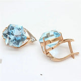 14K Rose Gold Plated Geometric Light Sapphire Earrings