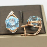 14K Rose Gold Plated Geometric Light Sapphire Earrings
