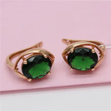 14K Rose Gold Plated Oval Emerald Earrings for Women