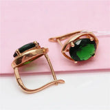 14K Rose Gold Plated Oval Emerald Earrings for Women