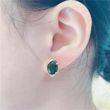 14K Rose Gold Plated Oval Emerald Earrings for Women