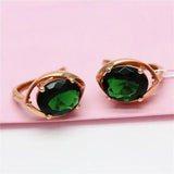 14K Rose Gold Plated Oval Emerald Earrings for Women