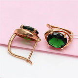 14K Rose Gold Plated Oval Emerald Earrings for Women