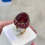 Adjustable 14K Rose Ruby Ring for Women