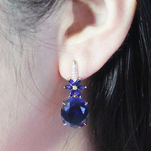 14K Rose Gold Oval Sapphire Flower Earrings