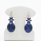 14K Rose Gold Oval Sapphire Flower Earrings