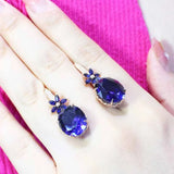 14K Rose Gold Oval Sapphire Flower Earrings