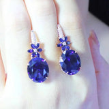 14K Rose Gold Oval Sapphire Flower Earrings