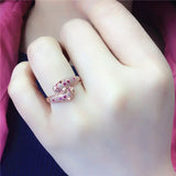 14K Rose Gold Plated Pink Crystal Double Leopard Head Rings