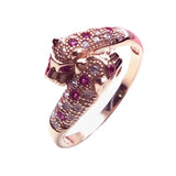 14K Rose Gold Plated Pink Crystal Double Leopard Head Rings