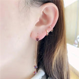 Purple 14K Rose Red Gem Tassel Earrings Long Chain Jewelry